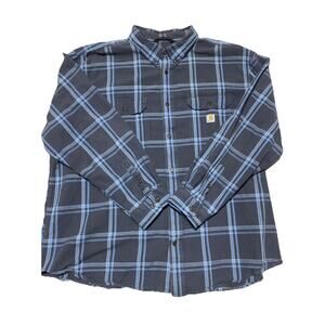 Carhartt Shirt Mens XXXL Blue Loose Plaid Chore Chamois Workwear Construction